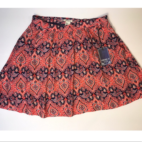 NWT FOREVER 21 Orange Multi Mini Short Skirt - Picture 1 of 6